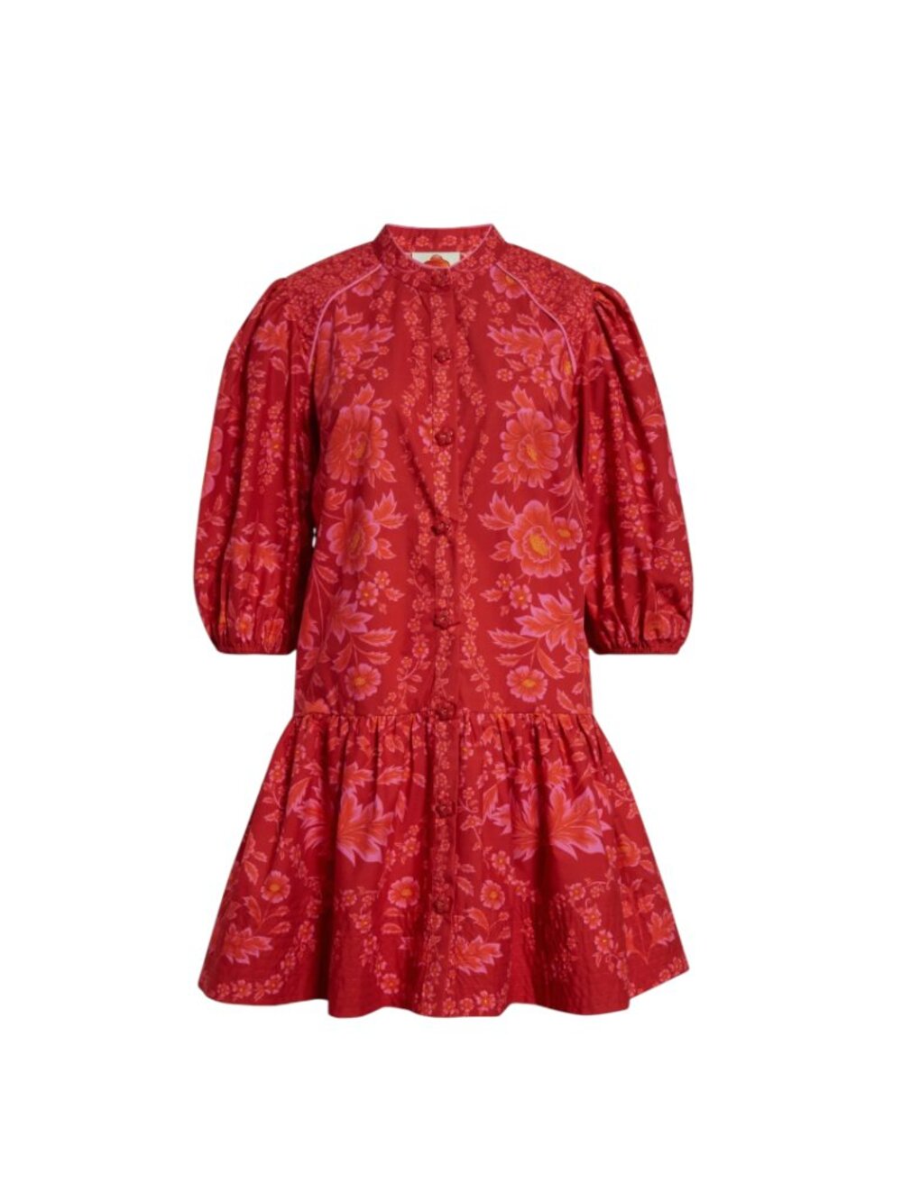 Farm Rio Olivia Puff Short Sleeve Mini Dress Womens Small Red Cotton Floral Boho